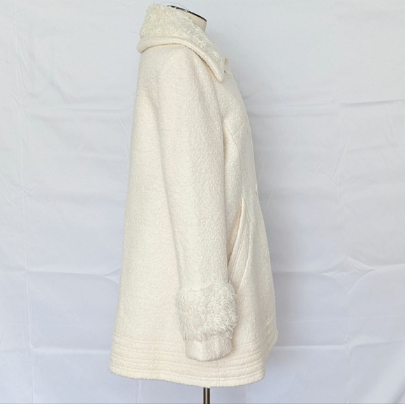 Free People Coat Jacket Wool Blend Sherpa Trim Button Front Lined Ivory L NWT - Picture 9 of 16